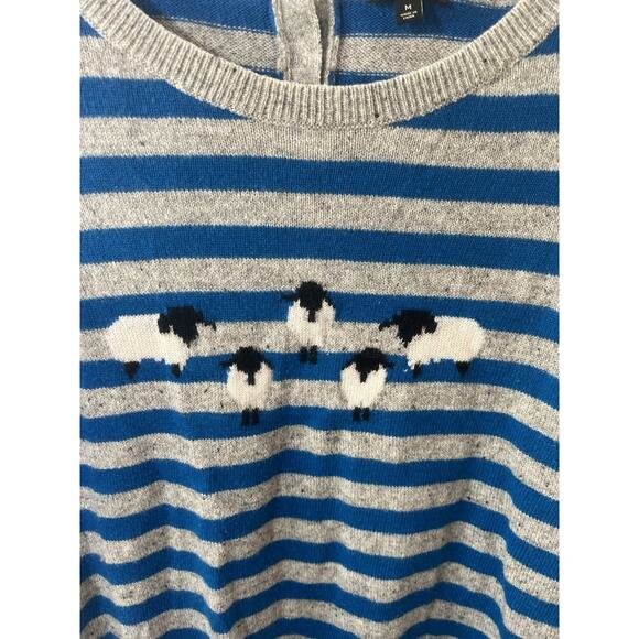 Talbots Women’s Wool Blend Stripe Sheep Sweater Size M Blue Gray Preppy Novelty - Picture 3 of 9